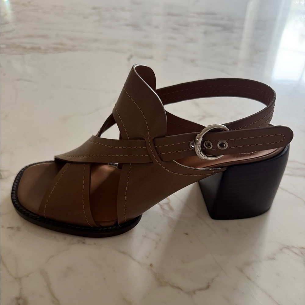 NWT Chloe block heel sandals in Cement Brown size 39.5 (9.5), 7.5cm (3”) heel
